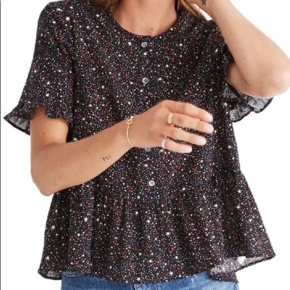 Madewell Studio Ruffle Hem Top Starry Night Small